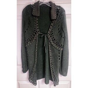 Sisley Green Crochet Tie Front Cardigan Sweater Small S Alpaca